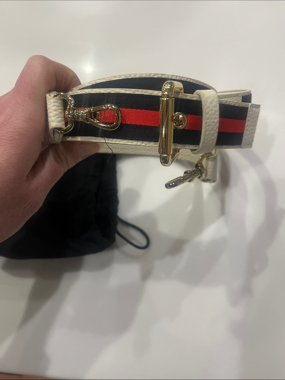 Bandolier White Strap with Navy and Orange Accent and Gold Hardware - Picture 5 of 7